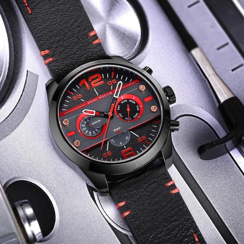 Luxury Leather Band Quartz Chronograph Sports Watch