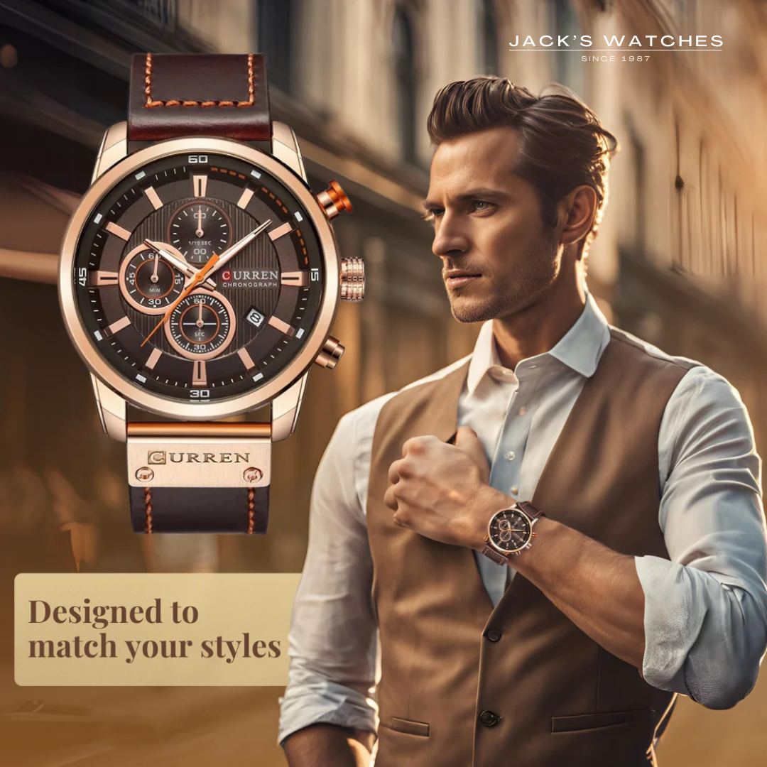 Elegant Quartz Watch with Leather Band