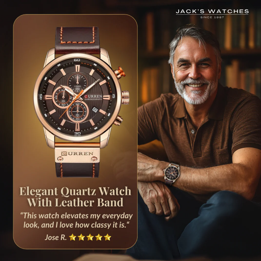 Elegant Quartz Watch with Leather Band